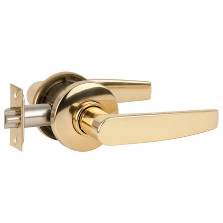 Grade 2 Tubular Lock, Passage/Closet Latch Function, Non-Keyed, Jupiter Lever, Bright Brass Finish,